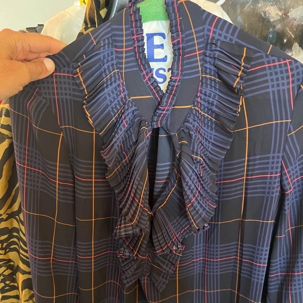 Ann Taylor Plaid ruffle blouse